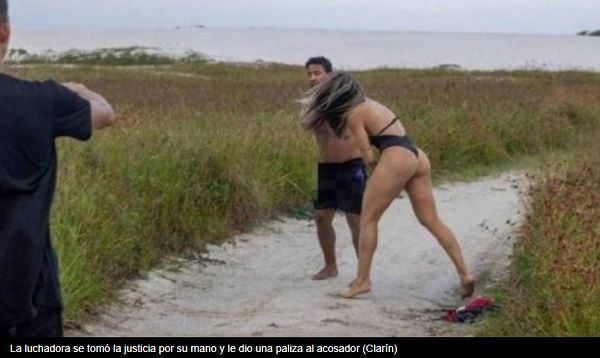 Una luchadora de MMA da una paliza a un acosador que se masturbaba mirándola