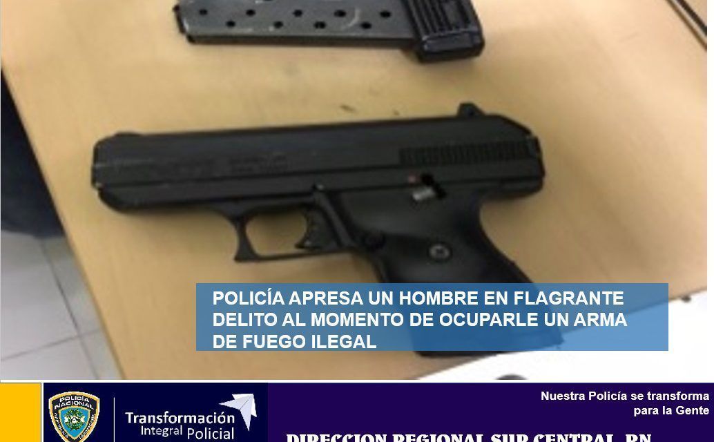 Policía de Bani apresa un hombre en flagrante delito al momento de ocuparle un arma de fuego ilegal