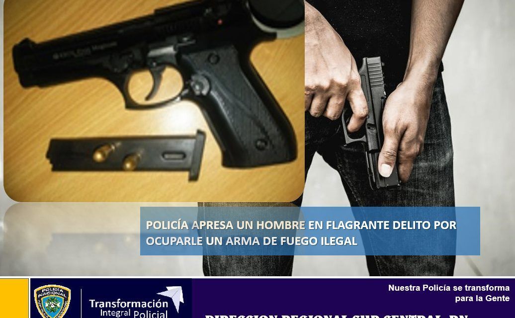 Policía de Bani apresa un hombre en flagrante delito por ocuparle un arma de fuego ilegal