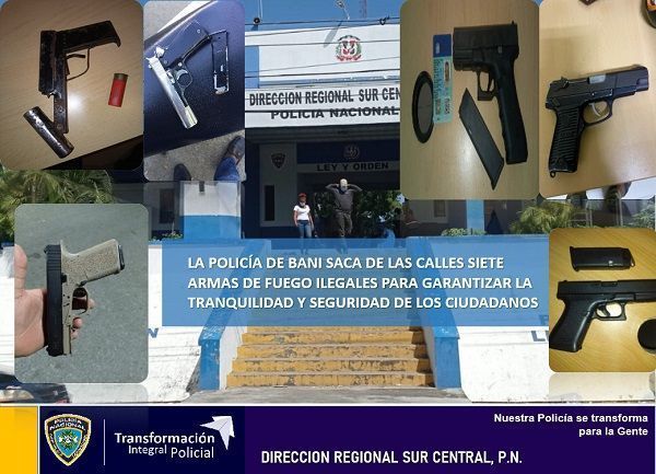 La Policía de Bani saca de las calles siete armas de fuego ilegales para garantizar la tranquilidad y seguridad de los munícipes