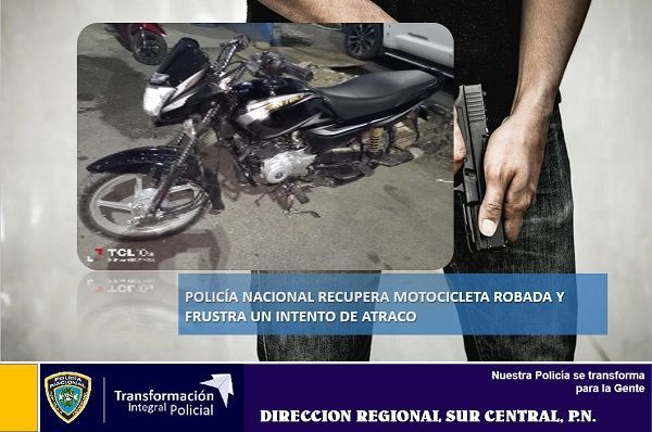 Policía Nacional recupera motocicleta robada y frustra un intento de atraco