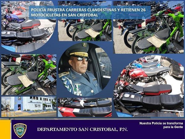 Policía frustra carrera clandestina y retienen 26 motocicletas en San Cristóbal