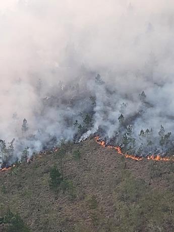 El incendio forestal en Valle Nuevo aumentó su intensidad el sábado