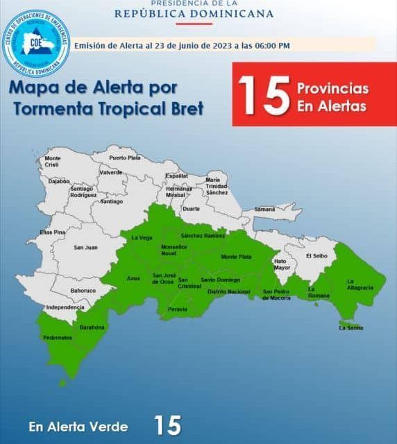 San Cristobal en alerta por Bret,14 provincias mas