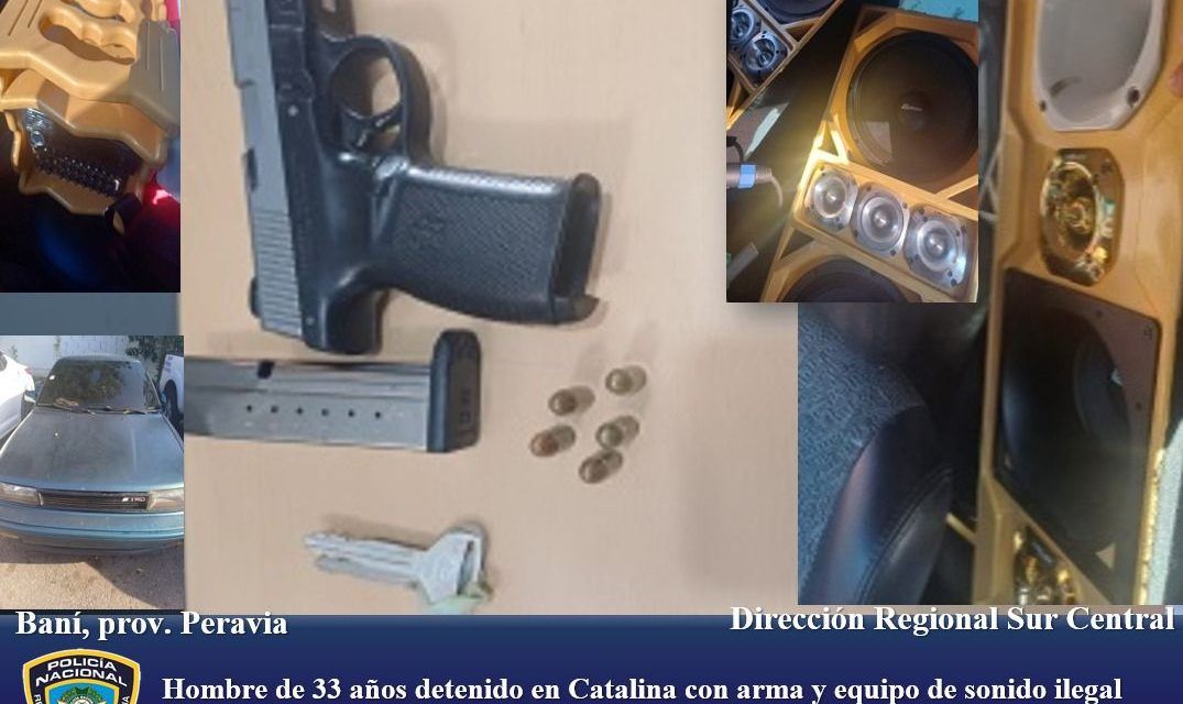 Hombre de 33 años detenido en Catalina con arma y equipo de sonido ilegal tras operativo policial de la Preventiva