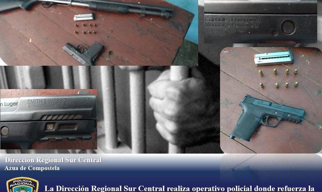 La Dirección Regional Sur Central realiza operativo policial donde refuerza la seguridad y donde resulta en la captura de un hombre con armas ilegales Azua de Compostela