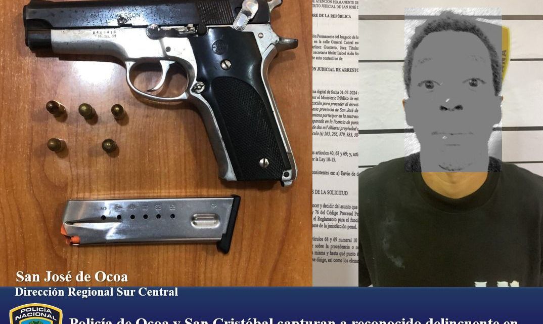 Policía de San José de Ocoa y San Cristóbal capturan a reconocido delincuente en operativo conjunto, recuperan arma robada y dólares robado