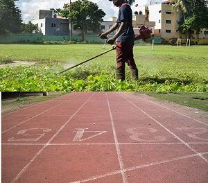 Ayuntamiento San Cristóbal realiza deshierbe campo fútbol y áreas adyacentes Complejo Deportivo  Madre Vieja Sur