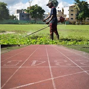 Ayuntamiento San Cristóbal realiza deshierbe campo fútbol y áreas adyacentes Complejo Deportivo  Madre Vieja Sur