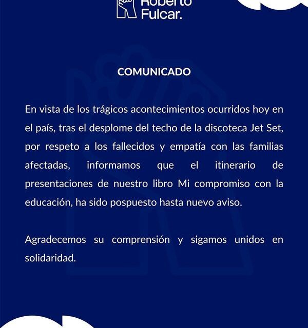 Posponen presentaciones del libro por tragedia en discoteca Jet Set