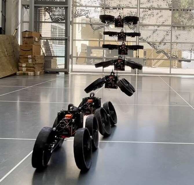 Robot cuyas ruedas le sirven de hélices para volar