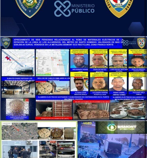 Policía Nacional junto al MP recupera líneas eléctricas del metro valoradas en más de 300 mil euros y embarcado para china