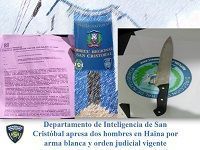 Departamento de Inteligencia de San Cristóbal apresa dos hombres en Haina por arma blanca y orden judicial vigente