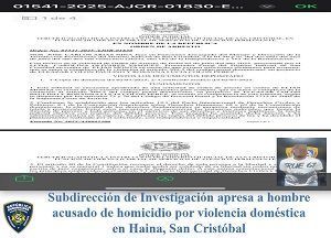 Subdirección de Investigación apresa a hombre acusado de homicidio por violencia doméstica en Haina, San Cristóbal