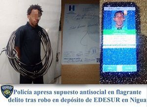 Policía apresa supuesto antisocial en flagrante delito tras robo en depósito de EDESUR en Nigua