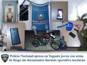 Policía Nacional apresa en Yaguate joven con arma de fuego sin documentos durante operativo nocturno