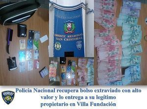 Policía Nacional recupera bolso extraviado con alto valor y lo entrega a su legítimo propietario en Villa Fundación