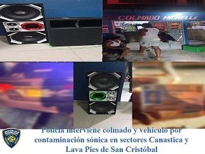 Policía interviene colmado y vehículo por contaminación sónica en sectores Canastica y Lava Pies de San Cristóbal