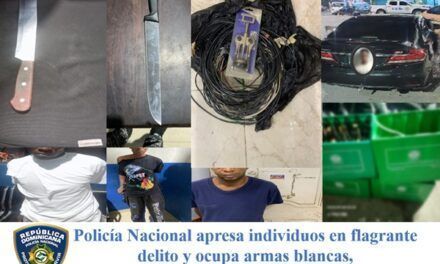 Policía Nacional apresa individuos en flagrante delito y ocupa armas blancas, cable eléctrico y vehículo