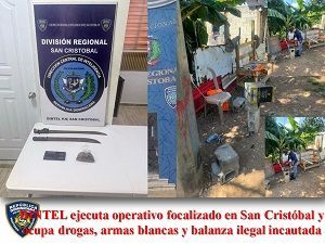 DINTEL ejecuta operativo focalizado en San Cristóbal y ocupa drogas, armas blancas y balanza ilegal incautada