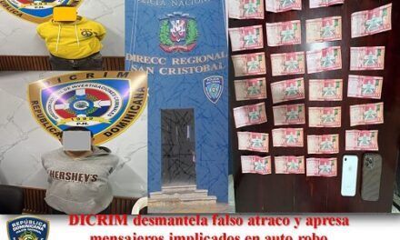 DICRIM desmantela falso atraco y apresa mensajeros implicados en auto robo en San Cristóbal