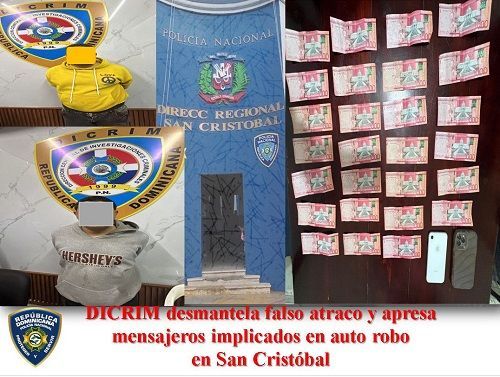 DICRIM desmantela falso atraco y apresa mensajeros implicados en auto robo en San Cristóbal
