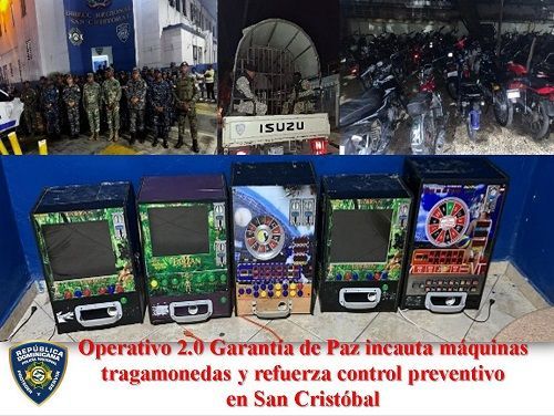 Operativo 2.0 Garantía de Paz incauta máquinas tragamonedas y refuerza control preventivo en San Cristóbal