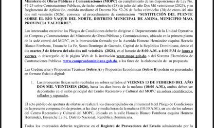 Convocan licitación de urgencia para la sustitución del puente sobre el río Yaque del Norte, en Amina