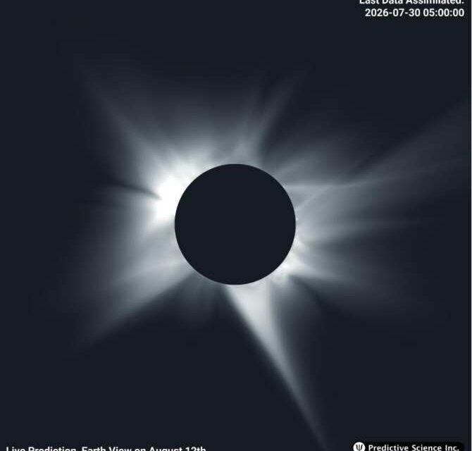 Predicen mediante supercomputadora la corona solar que se verá durante el eclipse del 12 de agosto