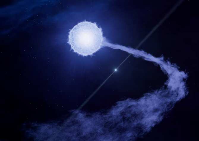 Un púlsar captura el viento estelar de una estrella hipergigante azul